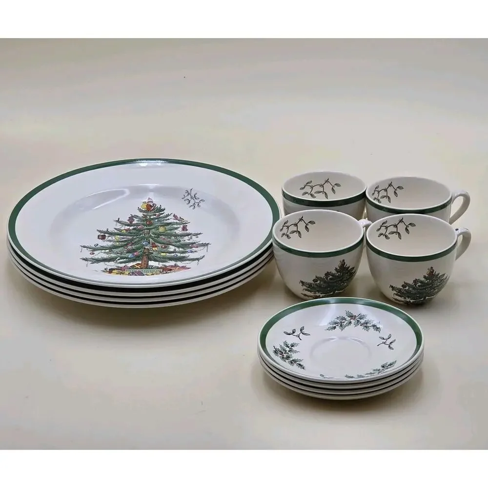 Spode Christmas Tree 12-piece Buffet Set England Plate Cup and Saucer Vintage